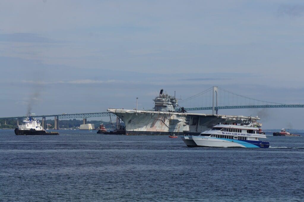 Aircraft carrier with escort boats