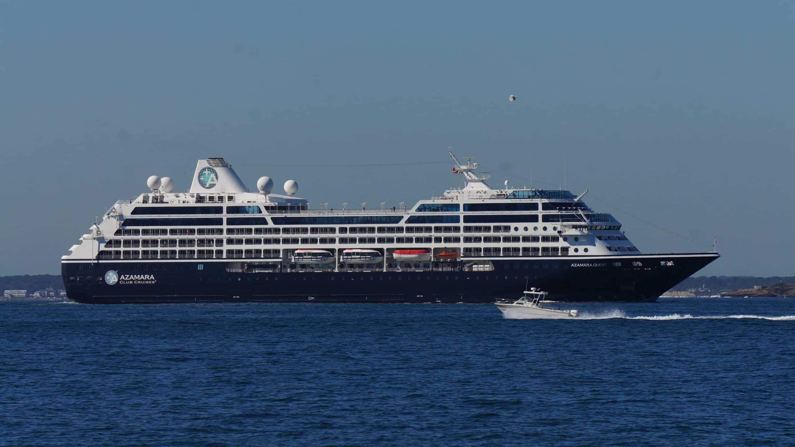 Large blue cruise ship sailing