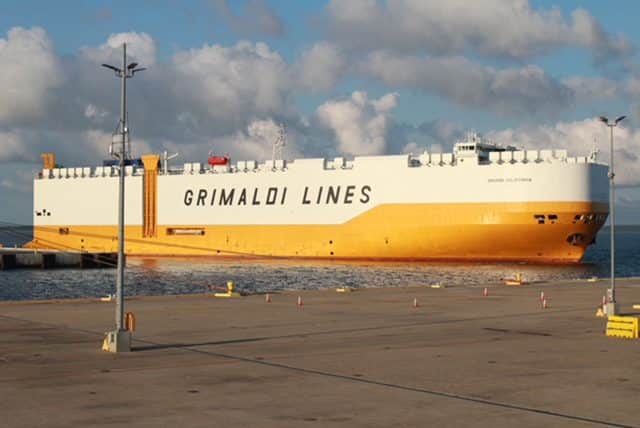 Large cargo ship at port