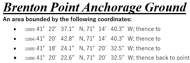 Brenton Point Anchorage Ground coordinates