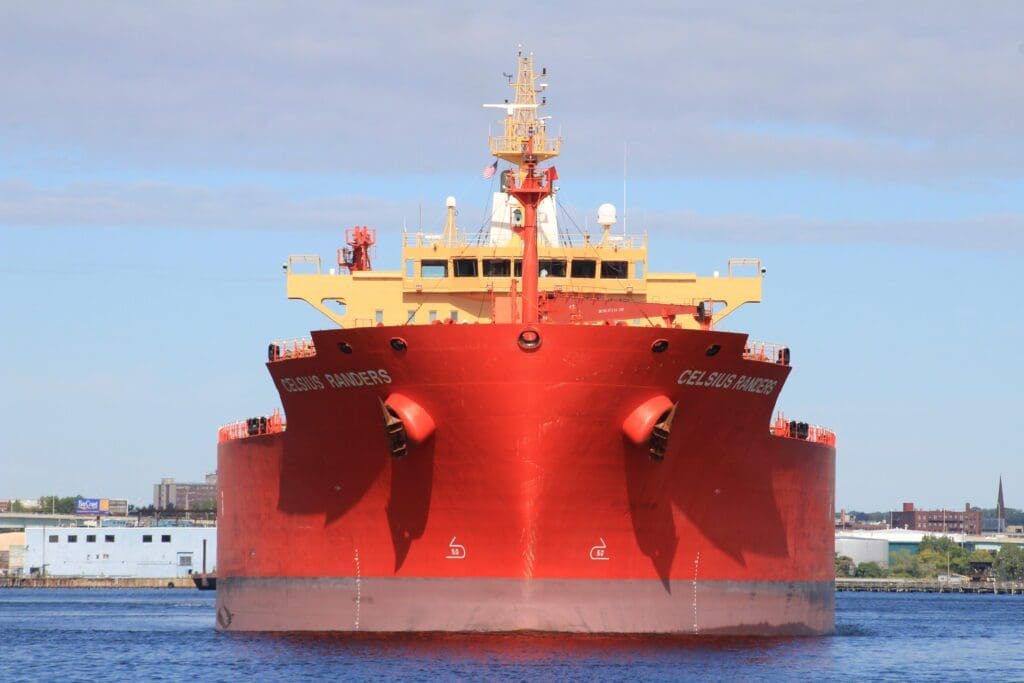 Large red cargo ship