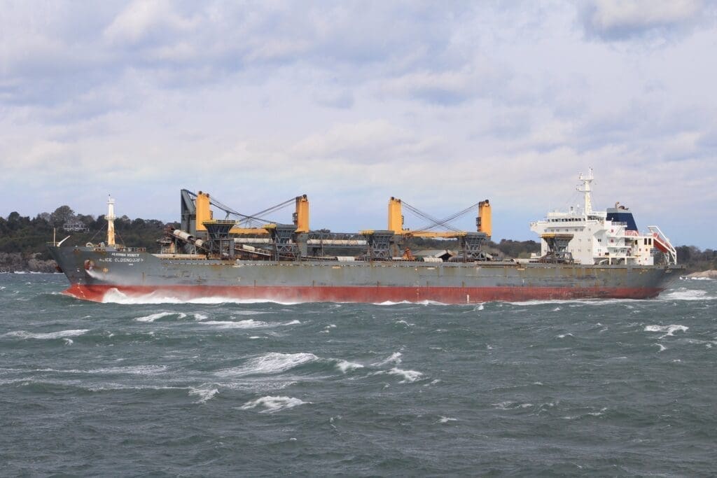 Large cargo ship sailing